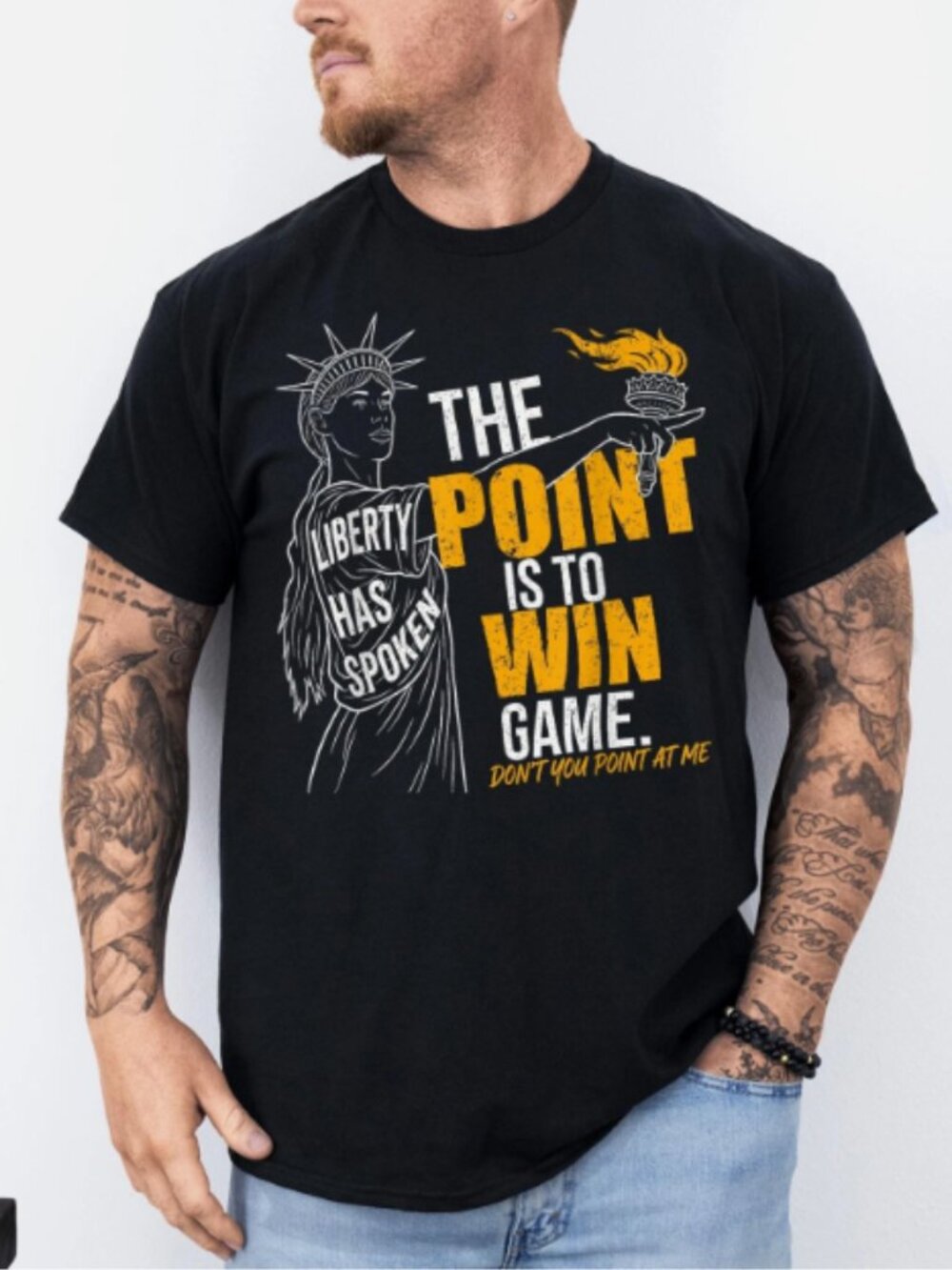 Statue of Liberty ''The Point Is To Win Game ''Graphic Black T-Shirt